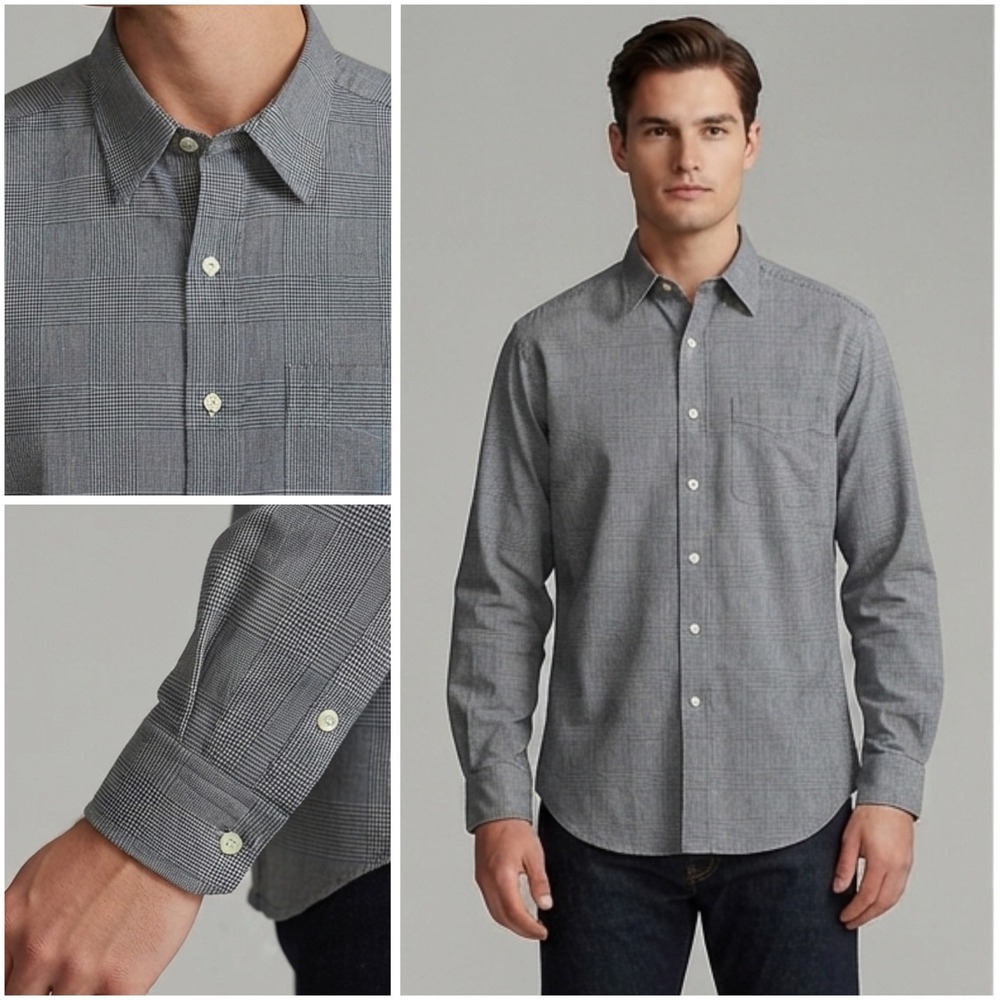 Polo‎ Golf Ralph Lauren Mens Grey Glen Plaid Lofting Cotton Button Down Shirt L